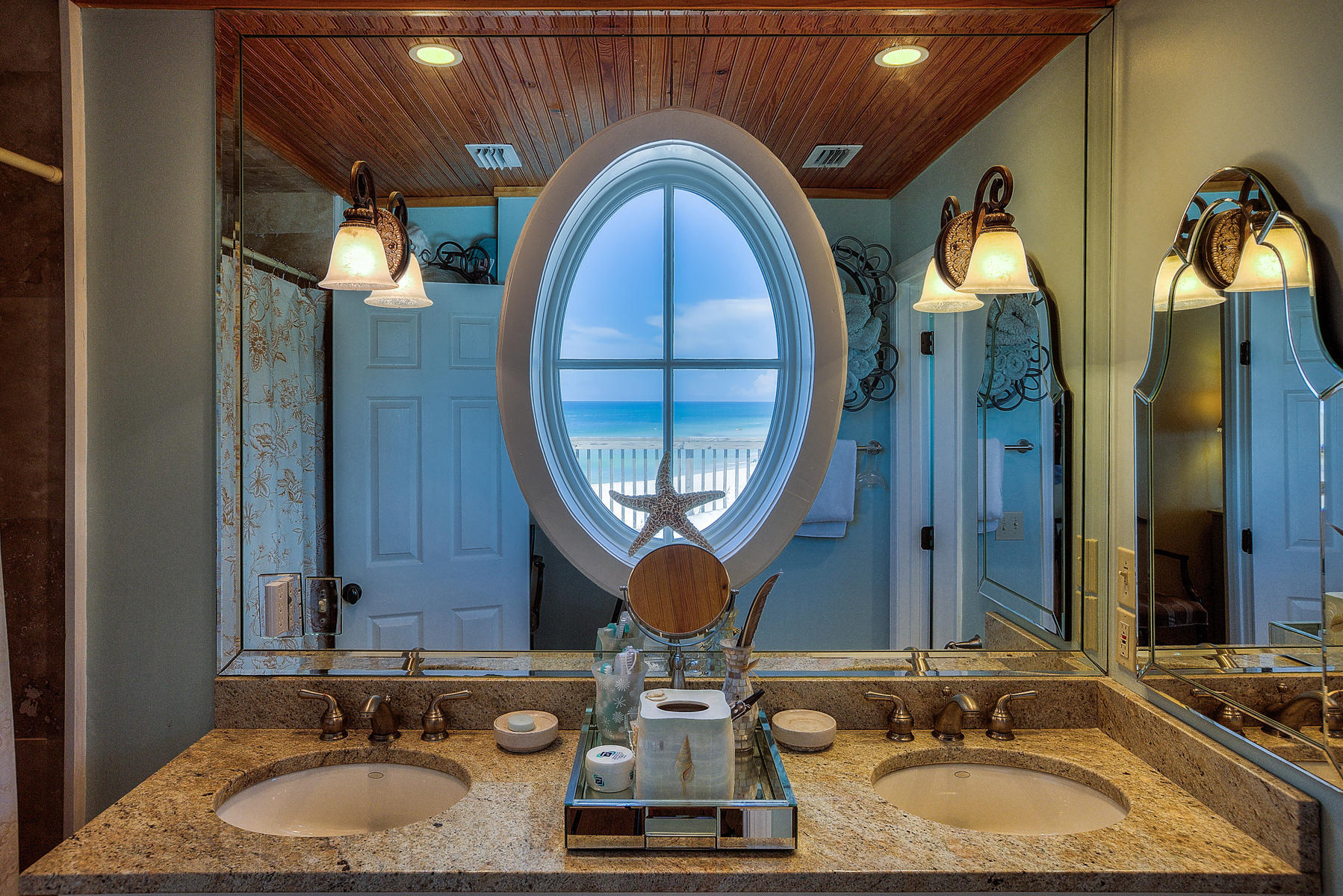 325 Pompano Street Inlet Beach, FL 32461 - Photo 23 of 49 a bathroom with a granite countertop double vanity sink and a mirror