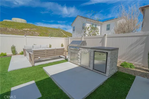 an aerial view of a house with a garden