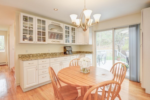 149 Nourse Road Bolton, MA 01740 - Photo 12 of 30 a view of a dining room with furniture a chandelier and wooden floor