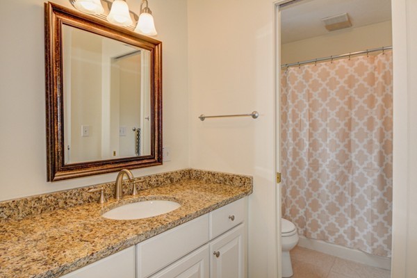 149 Nourse Road Bolton, MA 01740 - Photo 20 of 30 a bathroom with a granite countertop sink and a mirror
