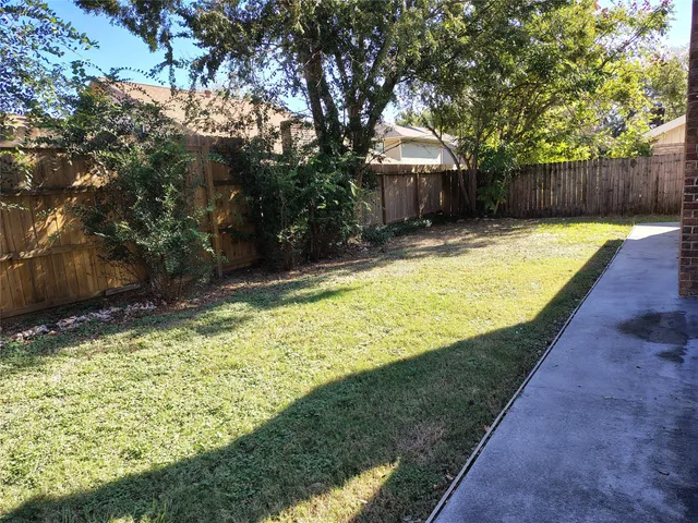 a view of a backyard with a tree