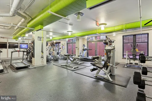 a view of a room with gym equipment