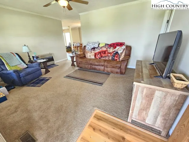 a living room with furniture rug and a flat screen tv