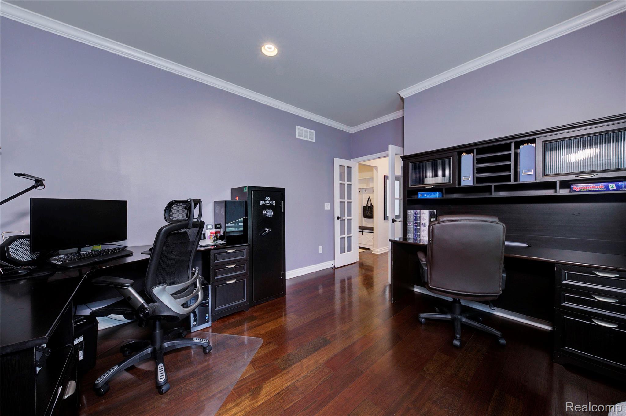 50411 Lansdowne Road Canton, MI 48188 - Photo 24 of 75 Office space with french doors, dark wood-style flooring, and crown molding