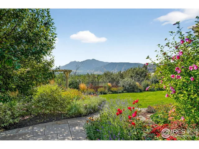a view of a garden with a flower garden