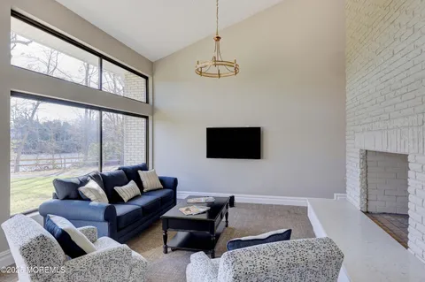 a view of a livingroom with a large window