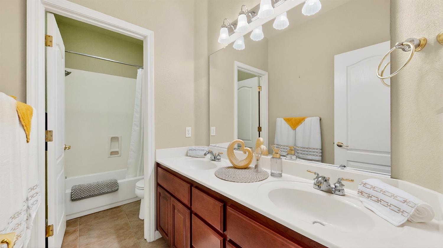 4102 Windrose Drive Turlock, CA 95382 - Photo 27 of 45 a bathroom with a tub a sink and mirrors