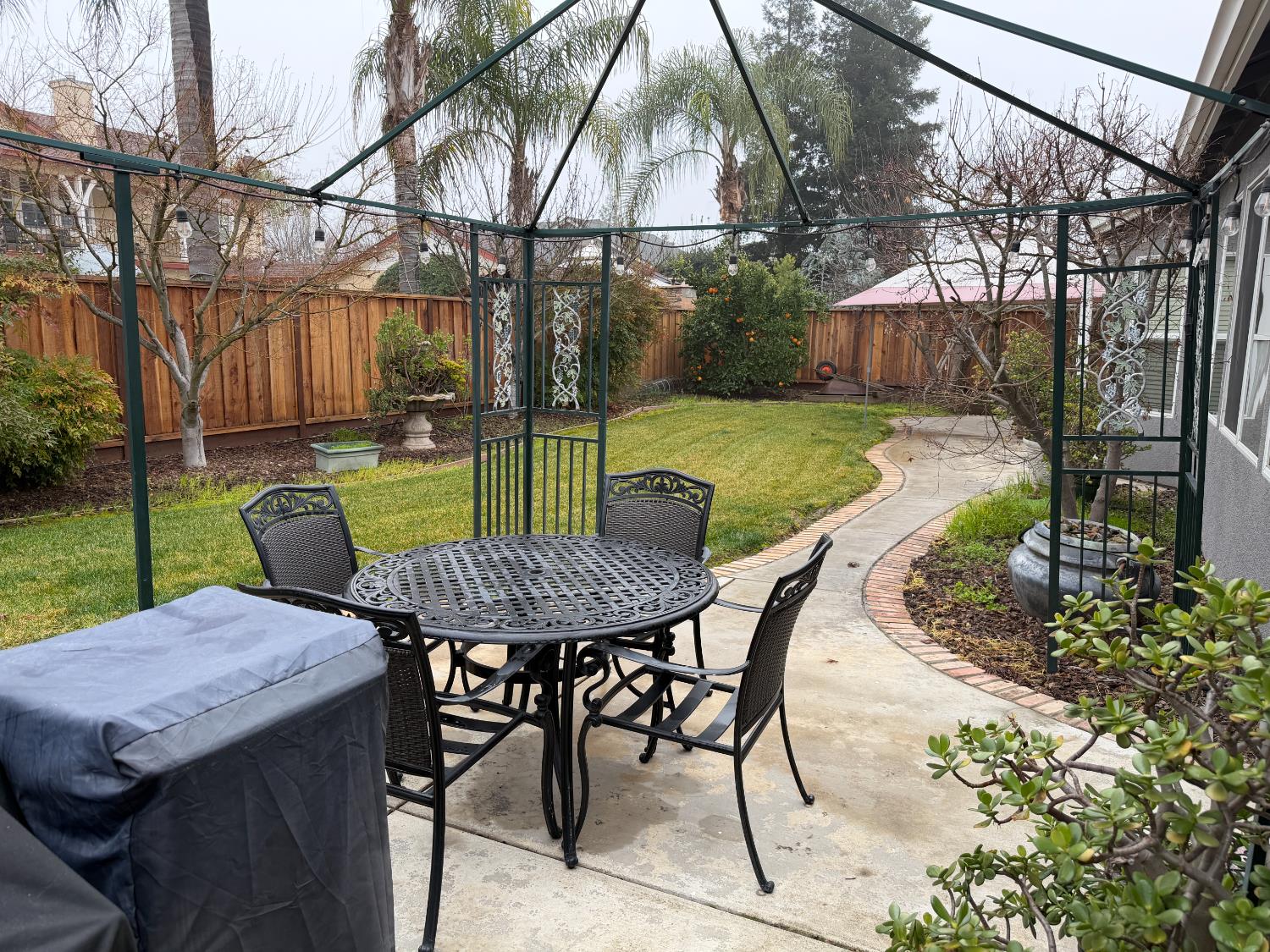 4102 Windrose Drive Turlock, CA 95382 - Photo 39 of 45 a view of a backyard with table and chairs potted plants and tree