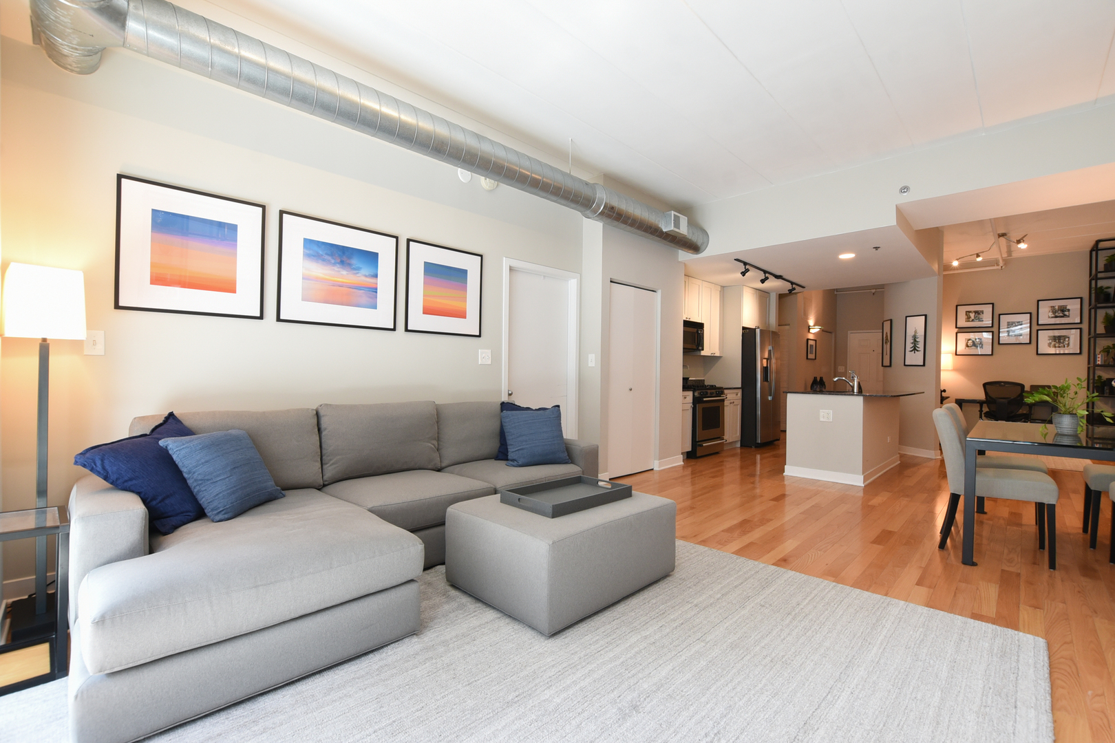 920 West Madison Street, Unit D4 Chicago, IL 60607 - Photo 6 of 34 a living room with furniture and a view of kitchen