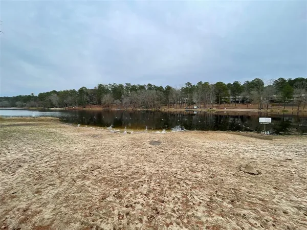 a view of a lake with houses in the back