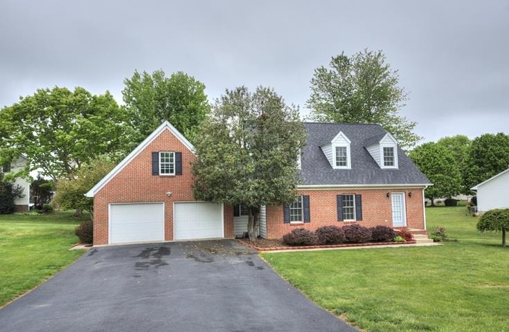 a view of a yard in front of a house with plants and large tree
