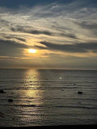 a view of water with an oven