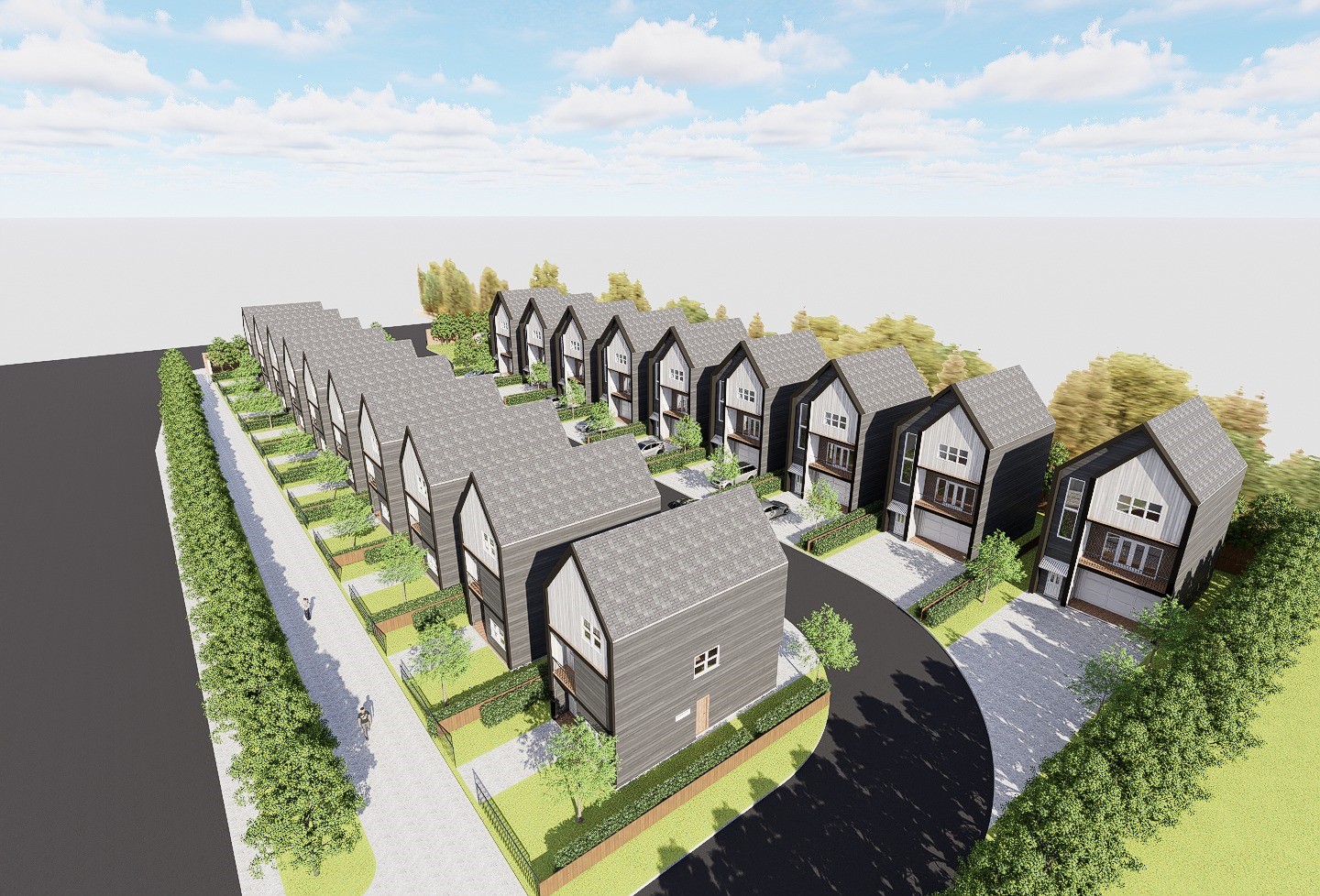 an aerial view of a residential apartment building with a yard