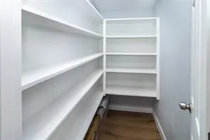a view of walk in closet with empty racks