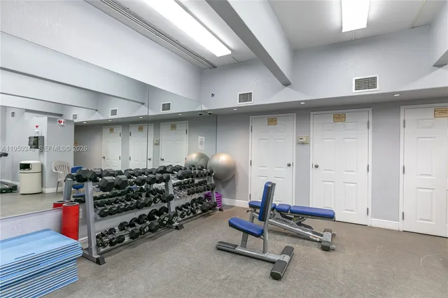 a view of a room with gym equipment