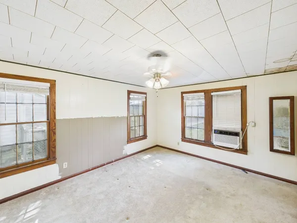a view of a kitchen cabinets