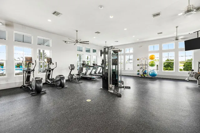 a view of a room with gym equipment