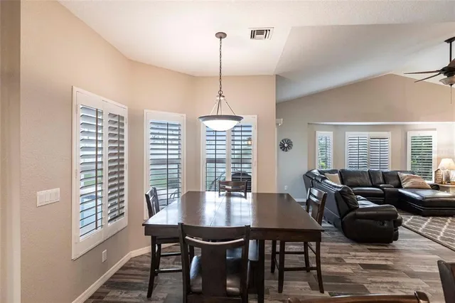 a view of a dining room and livingroom view