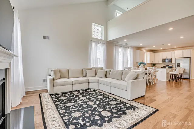 a living room with furniture and a rug