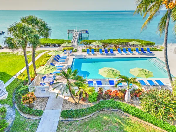 view of an outdoor space with a swimming pool