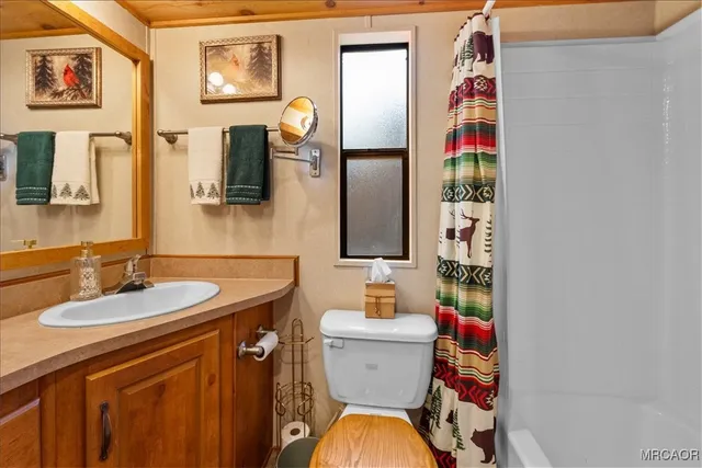 a bathroom with a sink mirror vanity and toilet