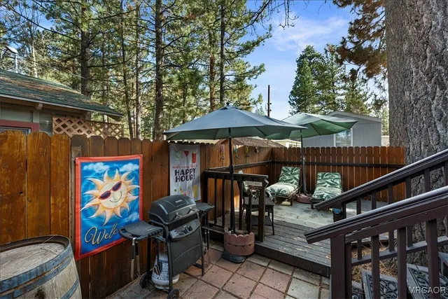 an outdoor space with seating