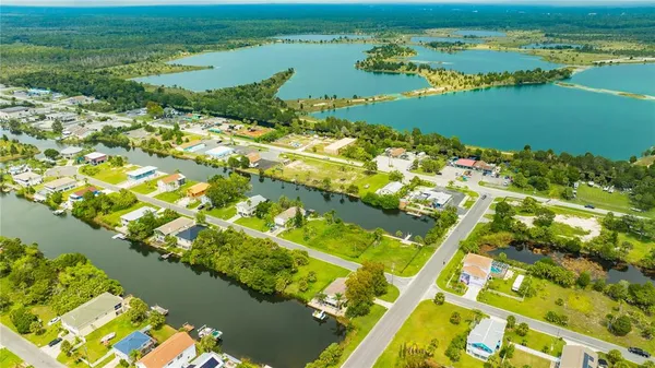 a view of a lake with a city