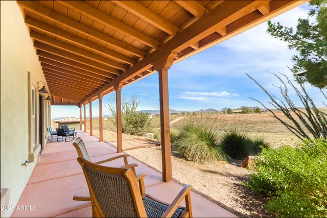front view of a house with a patio