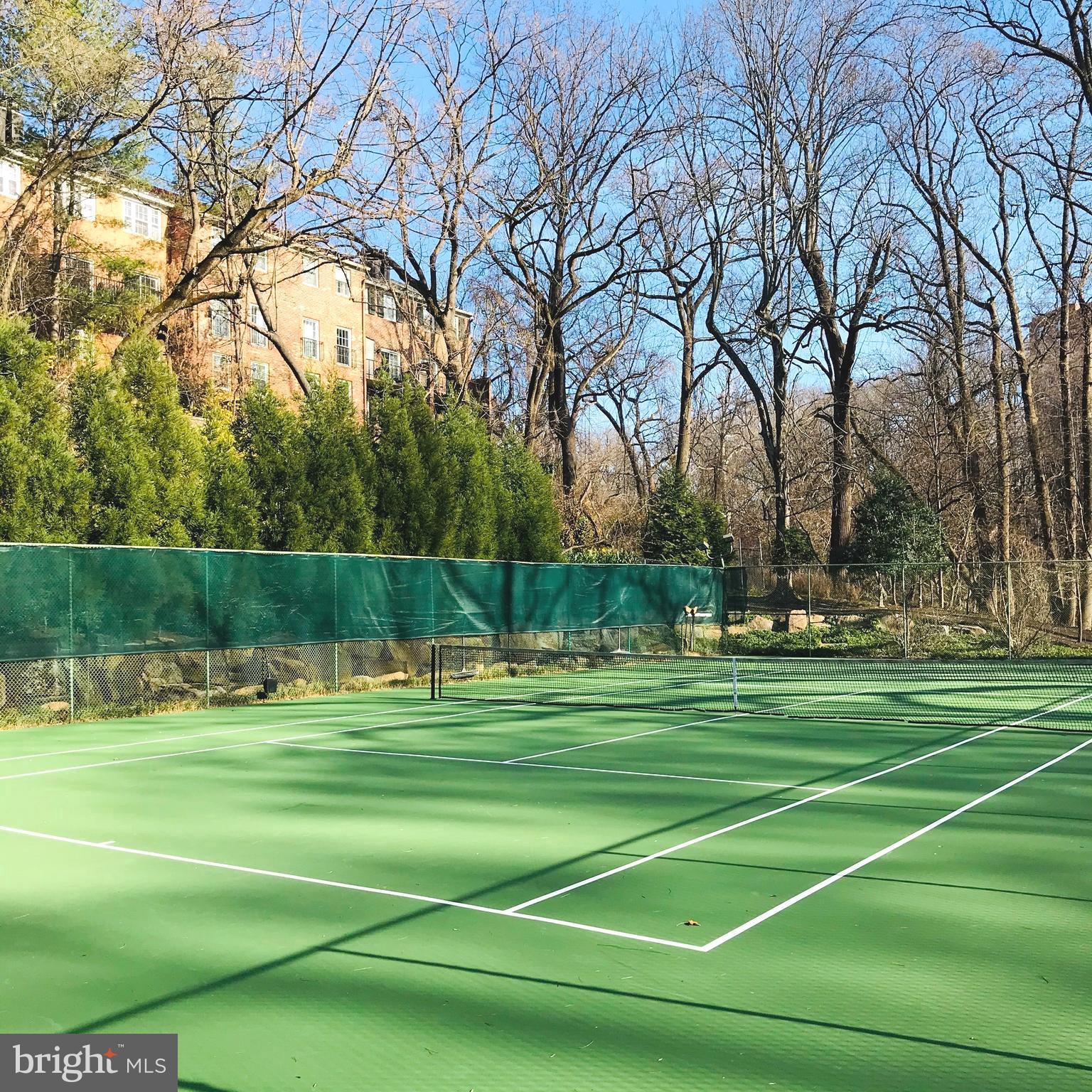4201 Cathedral Avenue Northwest, Unit 622E Washington, DC 20016 - Photo 30 of 34 a view of a tennis ground with large trees