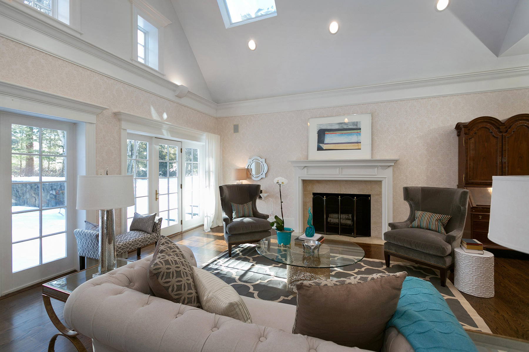 48 Old Farm Road Darien, CT 06820 - Photo 11 of 36 a living room with furniture and a fireplace