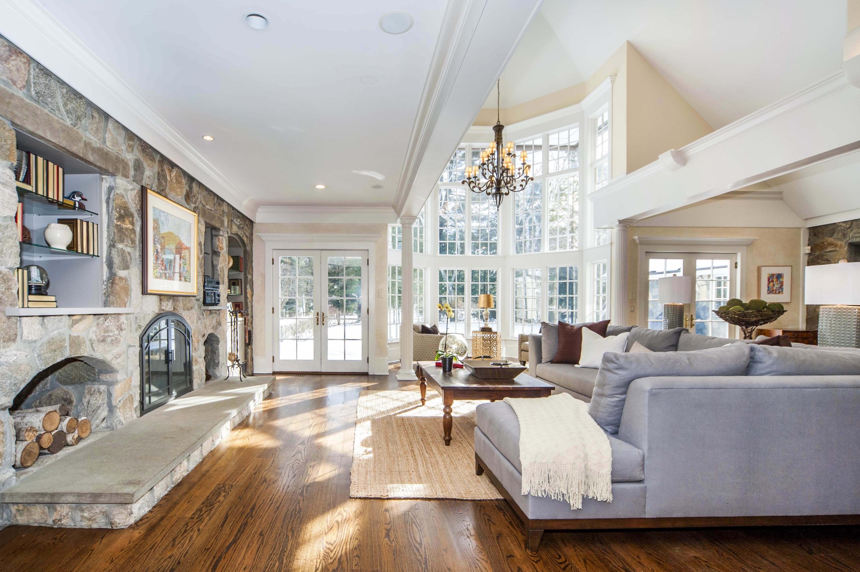 48 Old Farm Road Darien, CT 06820 - Photo 3 of 36 a living room with fireplace furniture and a large window