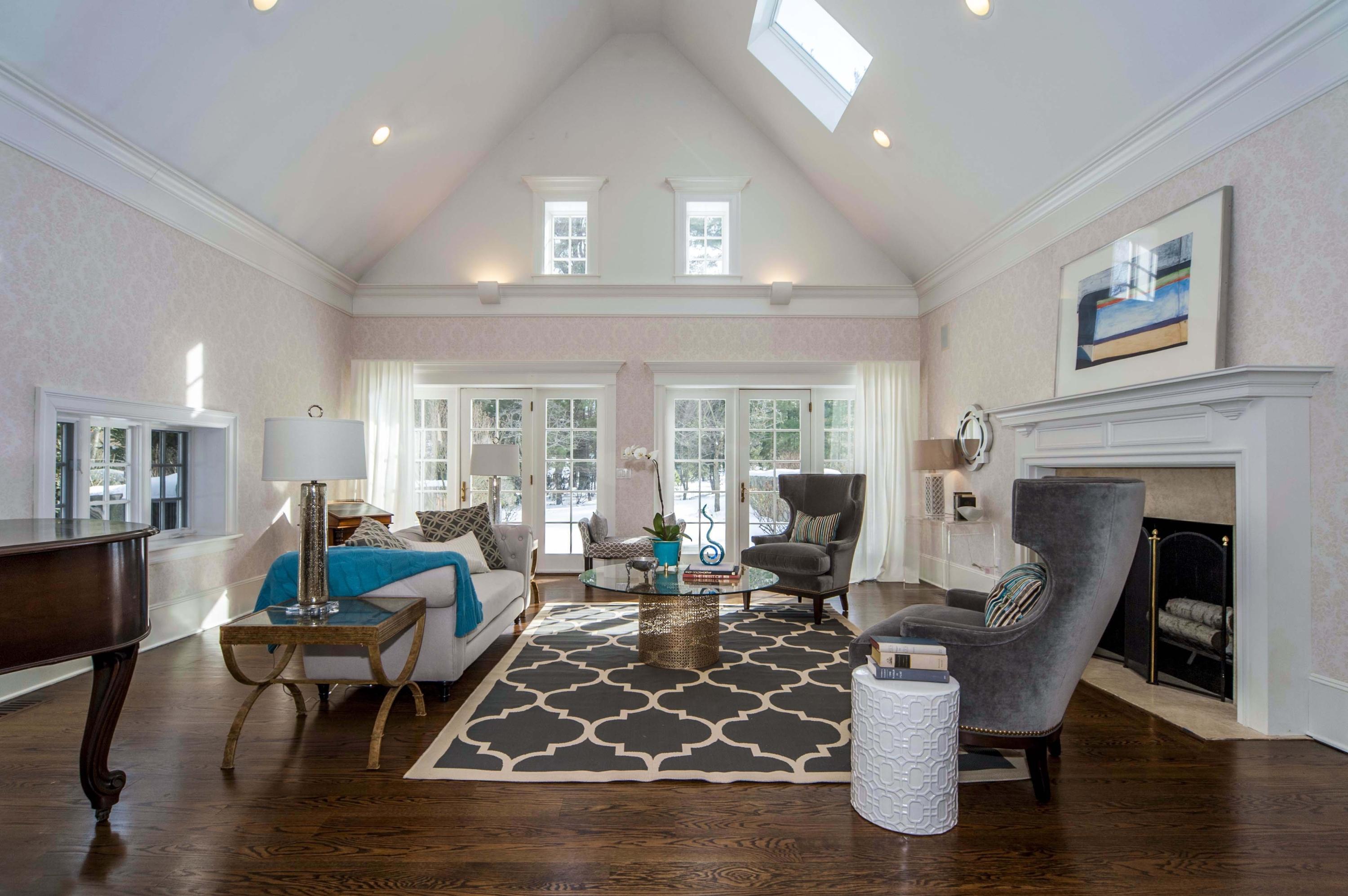 48 Old Farm Road Darien, CT 06820 - Photo 10 of 36 a living room with fireplace furniture and a large window