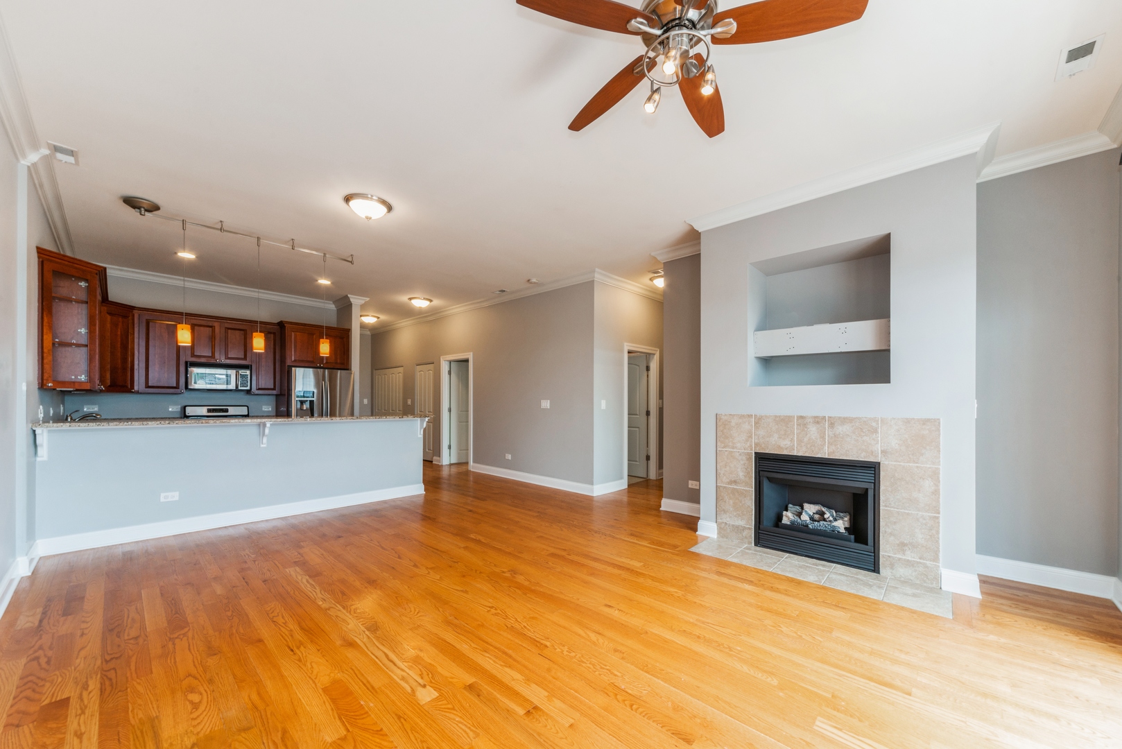 7742 West Higgins Road, Unit 301 Chicago, IL 60631 - Photo 5 of 14 a view of an empty room with a fireplace and window