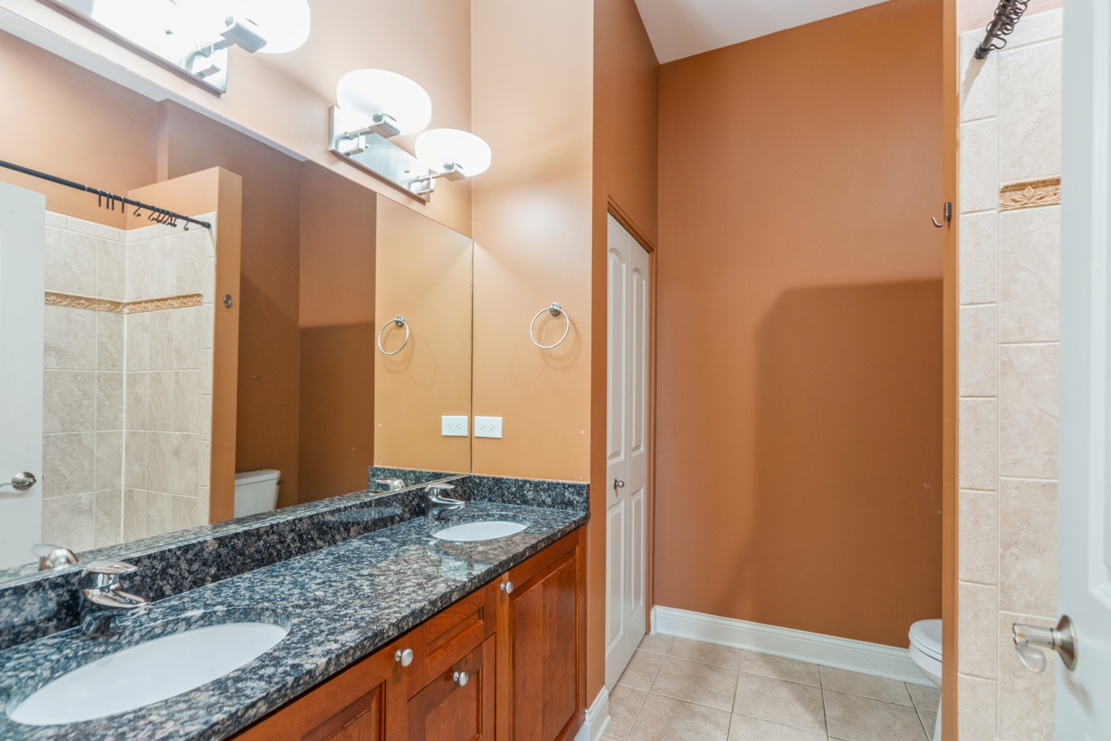 7742 West Higgins Road, Unit 301 Chicago, IL 60631 - Photo 10 of 14 a bathroom with a granite countertop sink and a mirror