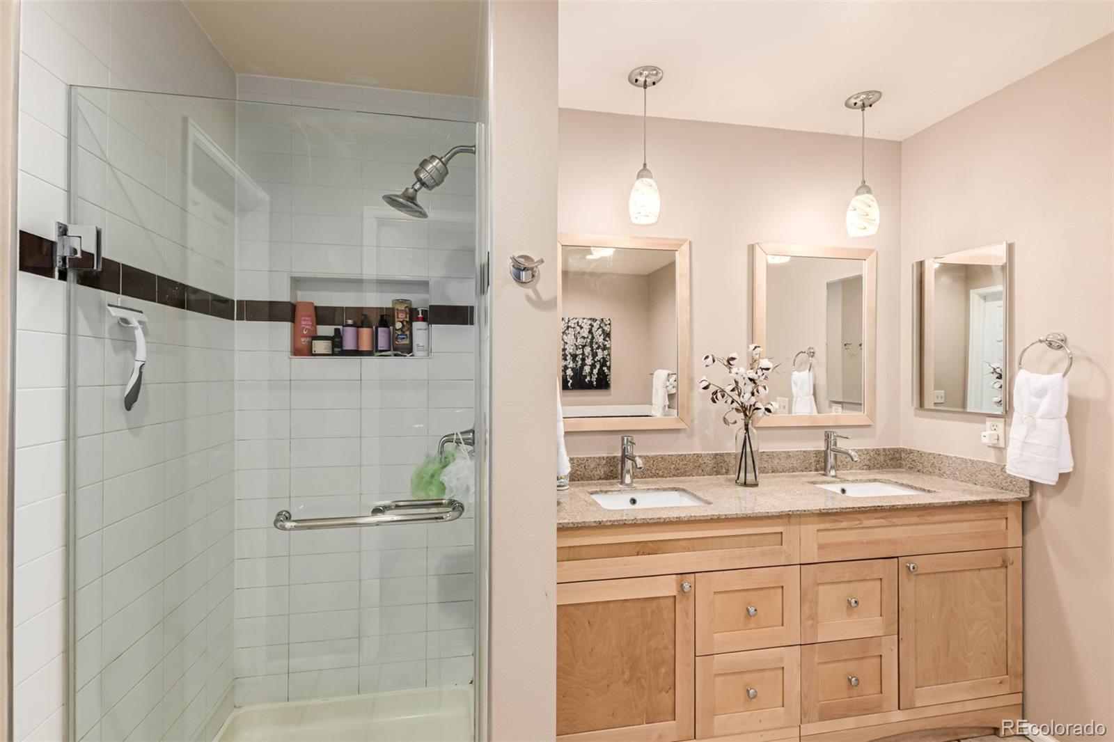 8837 South Cactus Flower Way Highlands Ranch, CO 80126 - Photo 23 of 42 a bathroom with a double vanity sink mirror and shower