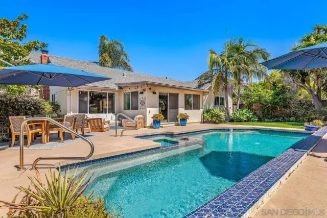 a view of a swimming pool with a patio