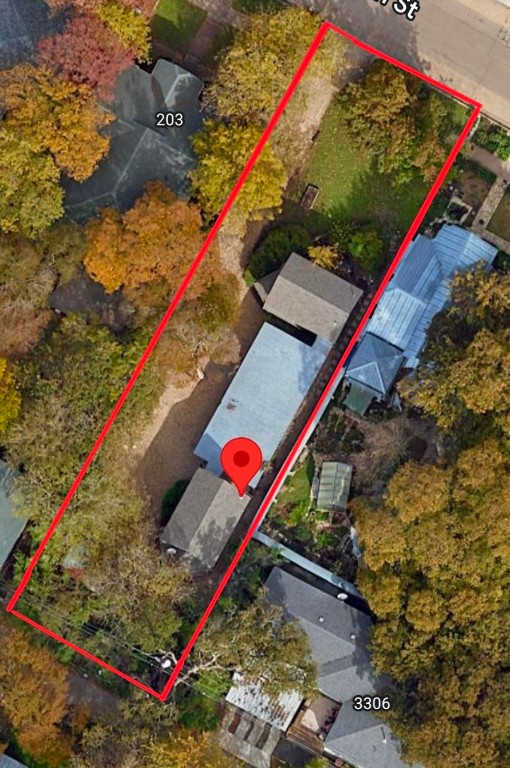 Aerial overview of property's location featuring property parcel outlined