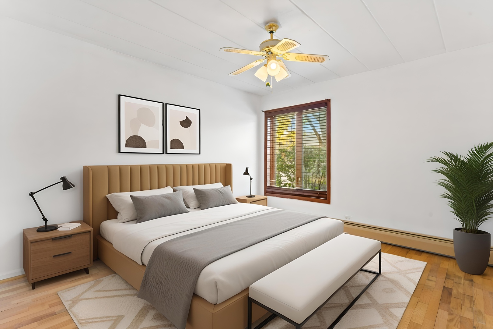 701 Busse Highway, Unit 1A Park Ridge, IL 60068 - Photo 6 of 8 a bedroom with a bed and a chandelier