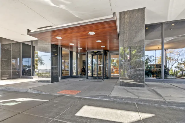 a view of a building with door