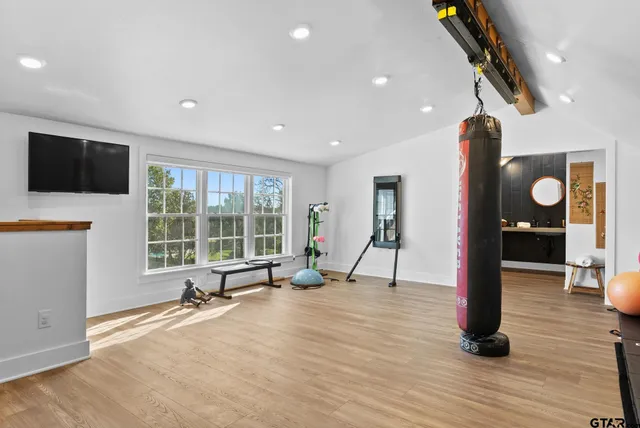 a view of a hall with the living room