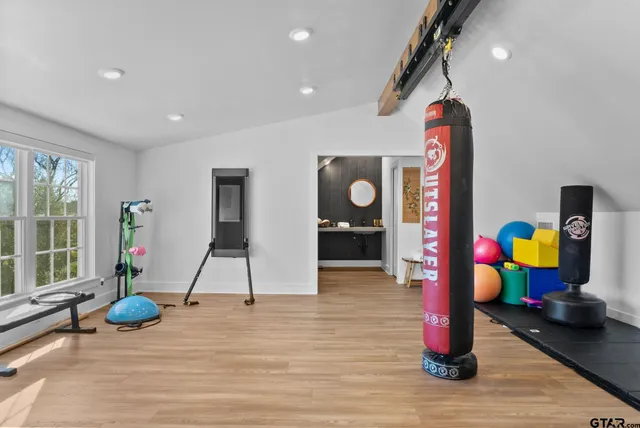a view of a room with gym equipment