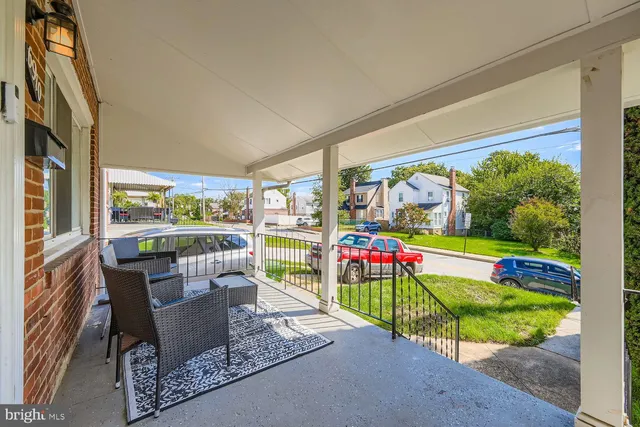 a bench is sitting in middle of building