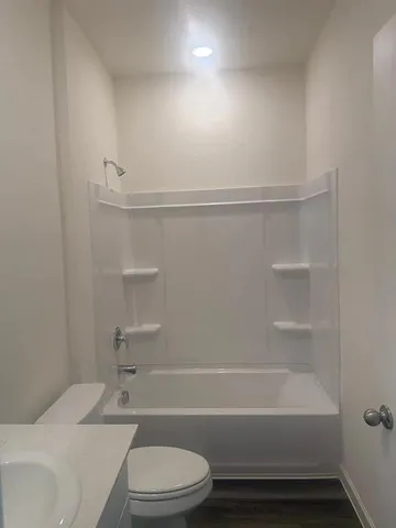 a bathroom with a toilet and a bathtub
