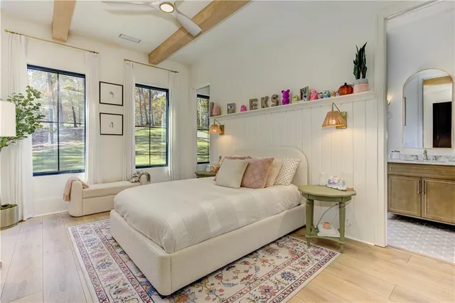 an aerial view of a house with garden