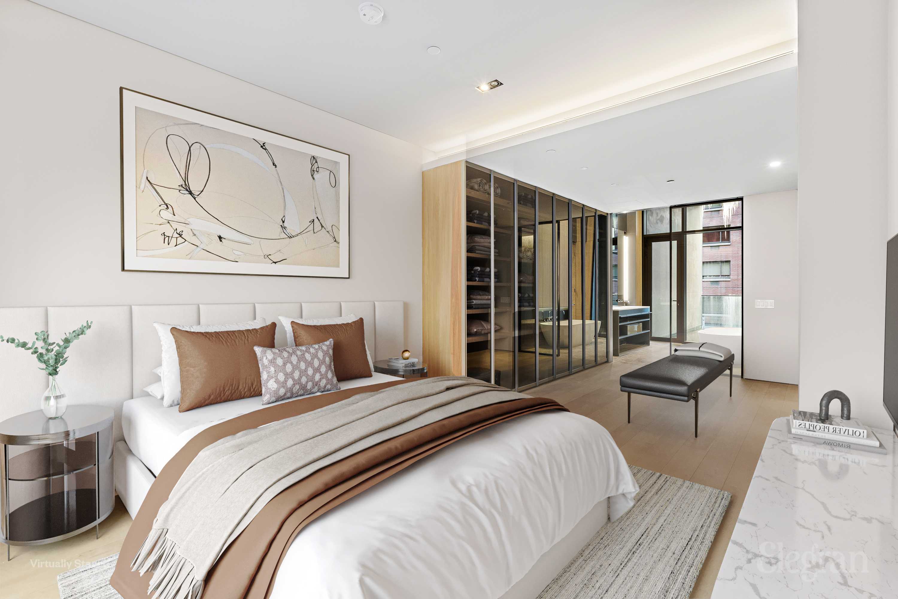 522 West 29th Street, Unit B3 Manhattan, NY 10001 - Photo 5 of 19 a bedroom with double bed and a large mirror