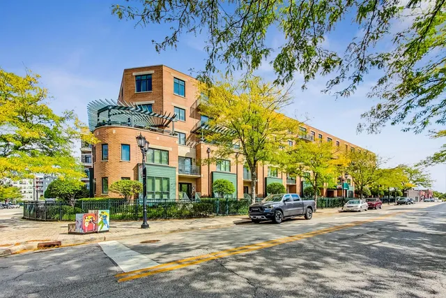 a view of a building with a street