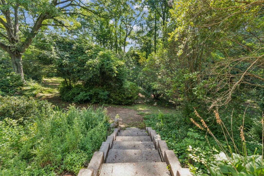 321 South Pine Street Walhalla, SC 29691 - Photo 27 of 28 Stone steps lead into a verdant, naturally illuminated garden with mature trees.