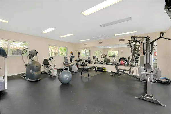 a view of a room with gym equipment