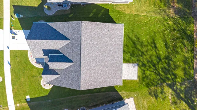 an aerial view of a house