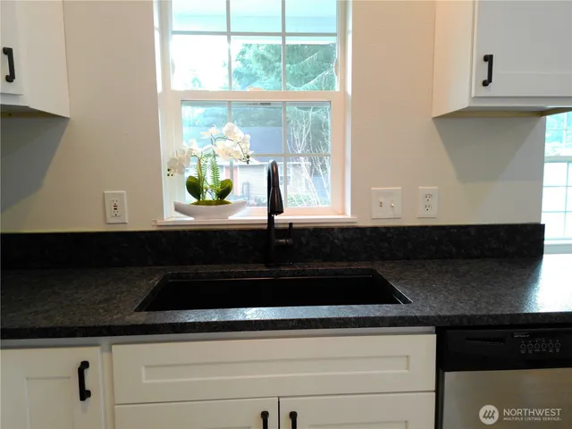 a close view of sink and microwave